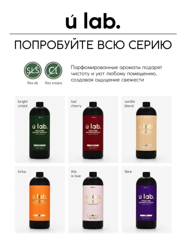 Средство для мытья пола парфюмированное, аромат Bright crystal, 1000 мл, ULAB