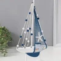 Сувенир дерево "Парусник с морской звездой на парусе" бело-синий 17,5х4х31 см