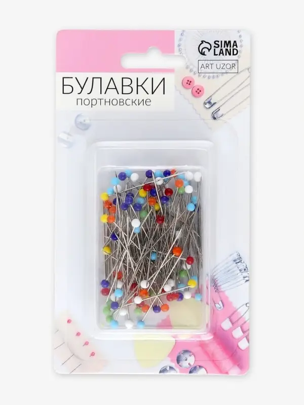 Булавки портновские, стеклянная головка, 30 мм, 100 шт., разноцветные Булавки портновские, стеклянная головка, 30 мм, 100 шт., разноцветные