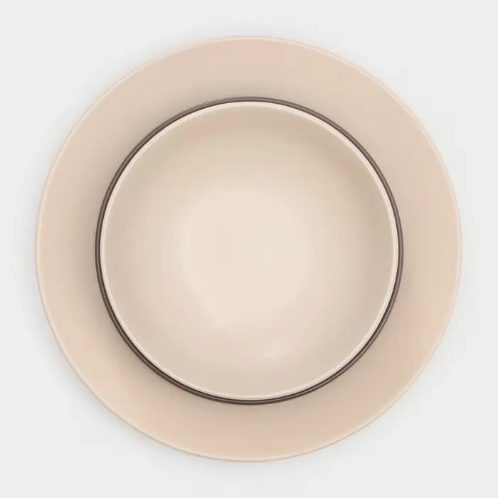 Набор тарелок керамических Доляна &laquo;Пастель&raquo;, 18 предметов: 6 тарелок d=19 см, 6 тарелок d=27 см, 6 мисок d=19 см, цвет коричневый