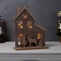 Фигура деревянная &laquo;Изба с оленями&raquo;, 20&times;6&times;25 см, 5 LED, от батареек CR2032&times;1, свечение тёплое белое