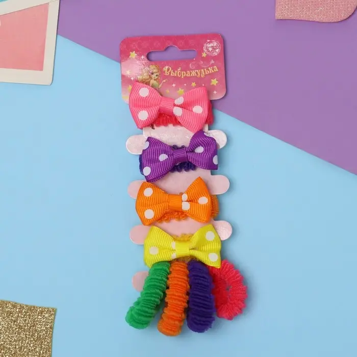 Резинка для волос  Резинка для волос "Бантик" (набор 8 шт) белый горох