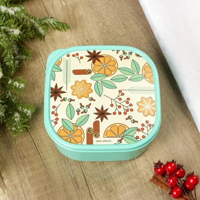 Ланч-бокс новогодний Сима-ленд «Апельсин», 700 мл, бирюзовый