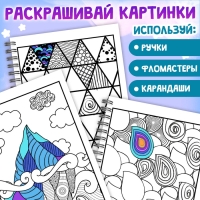 Раскраска - арт на спирали «Зентанглы. Узоры и пейзажи», 50 картин