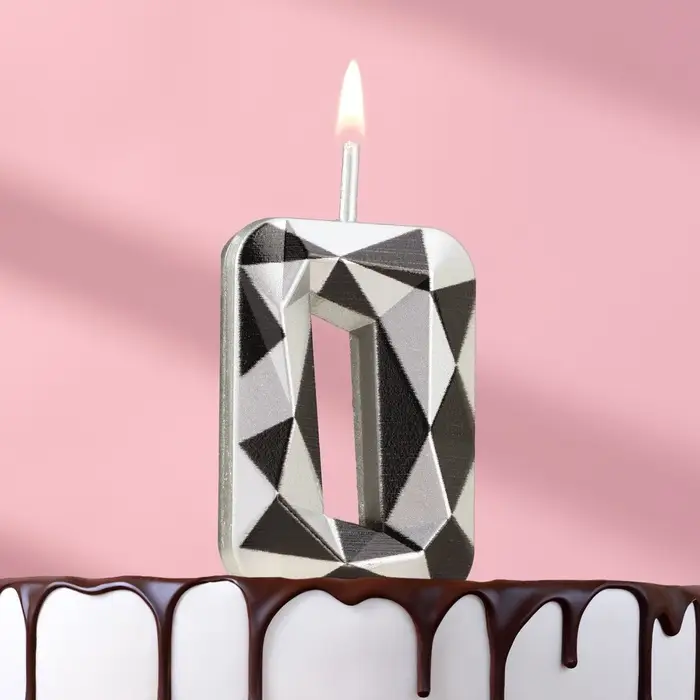 Свеча для торта «Алмаз», цифра 0, серебристый металлик Свеча для торта «Алмаз», цифра 0, серебристый металлик