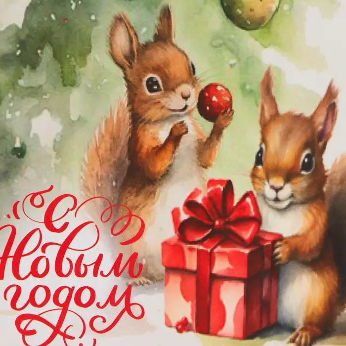 Пакет бумажный подарочный новогодний крафт «Белки» 15×21×8 см