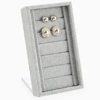 Подставка под кольца и серьги QF, 6 полос, флок, 10&times;10.5&times;18 см, серая