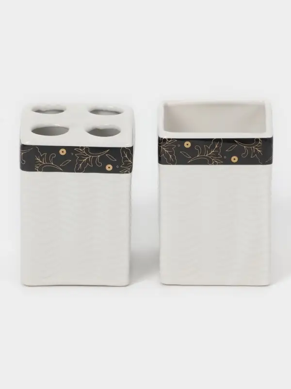 Аксессуары для ванной &laquo;Золотой лист&raquo;, 4 предмета: дозатор 250 мл, мыльница, 2 стакана, белые