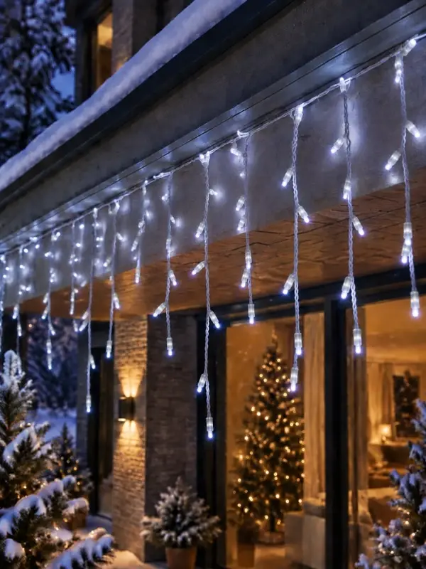 Гирлянда &laquo;Бахрома&raquo; 3&times;0.6 м, IP65, УМС, белая нить каучук, 144 LED, свечение белое, мерцание, 220 В