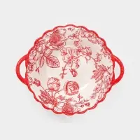 Бульонница с ручками Botanica, 550 мл, 20&times;17&times;6 см, фарфор, белая, красная