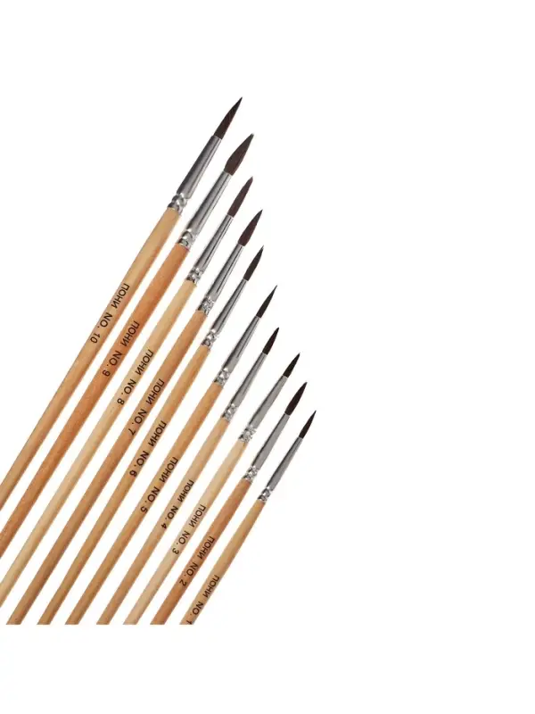 Набор кистей для рисования, пони, 10 штук: № 1, 2, 3, 4, 5, 6, 7, 8, 9, 10, круглые, деревянная ручка, международный размер