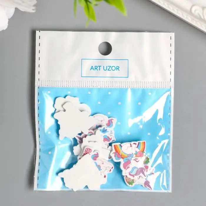 Декор для творчества дерево  Декор для творчества дерево "Единороги и радуга" набор 10 шт 2,2х2,4 см