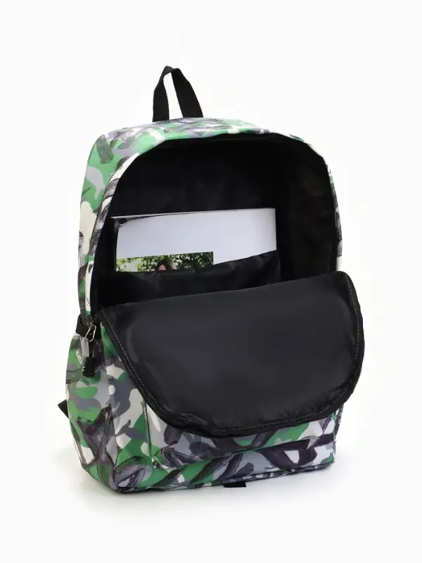 Рюкзак школьный на молнии, с карманами, с абстрактным принтом, размер 30&times;13&times;42 см, зелёный