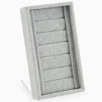 Подставка под кольца и серьги QF, 6 полос, флок, 10&times;10.5&times;18 см, серая