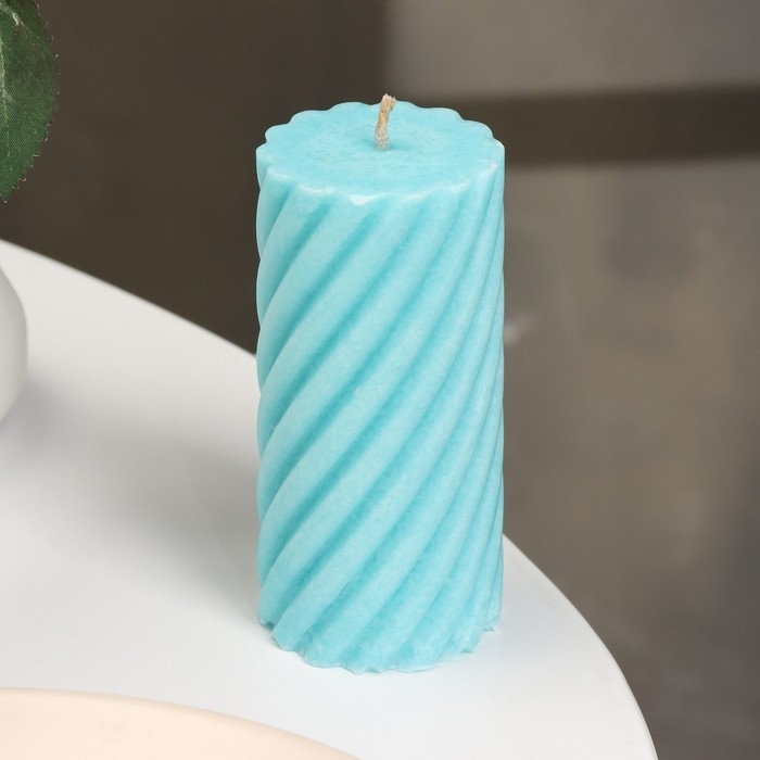 Свеча-цилиндр  Свеча-цилиндр "Спираль", 5х10 см, бирюзовая, 6 ч