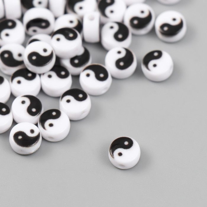 Бусины для творчества пластик Бусины для творчества пластик "Инь-ян" бело-чёрный набор 50 шт 0,4х0,7х0,7 см