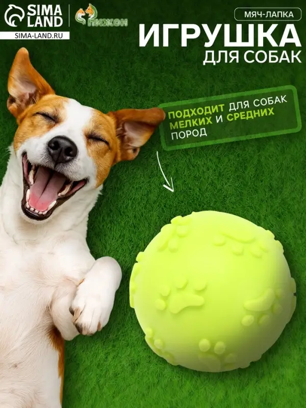 Игрушка для собак &laquo;Мяч-лапка&raquo;, 6 см, TPR, жёлтая