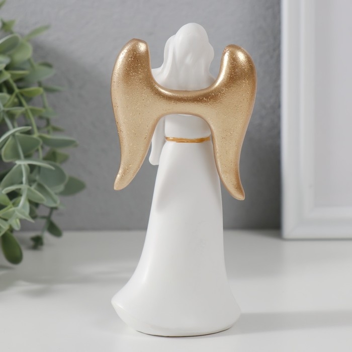 Сувенир полистоун "Ангел-дева со звездой" белый с золотом 13,5х6,3х4,5 см