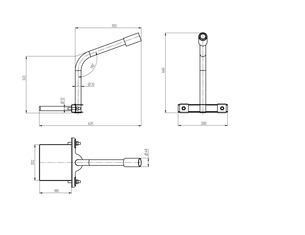 Кронштейн на опору для уличного светильника с 1 хомутом 350mm d48mm SPP-AC3-0-350-048