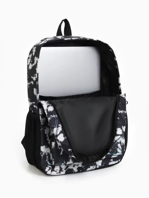 Рюкзак школьный на молнии, с карманами, с принтом, размер 30&times;13&times;42 см, чёрный/белый