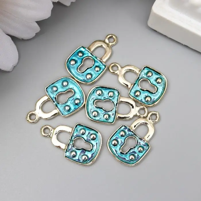 Декор для творчества металл  Декор для творчества металл "Голубой замочек" серебро, эмаль 1,6х1,1 см