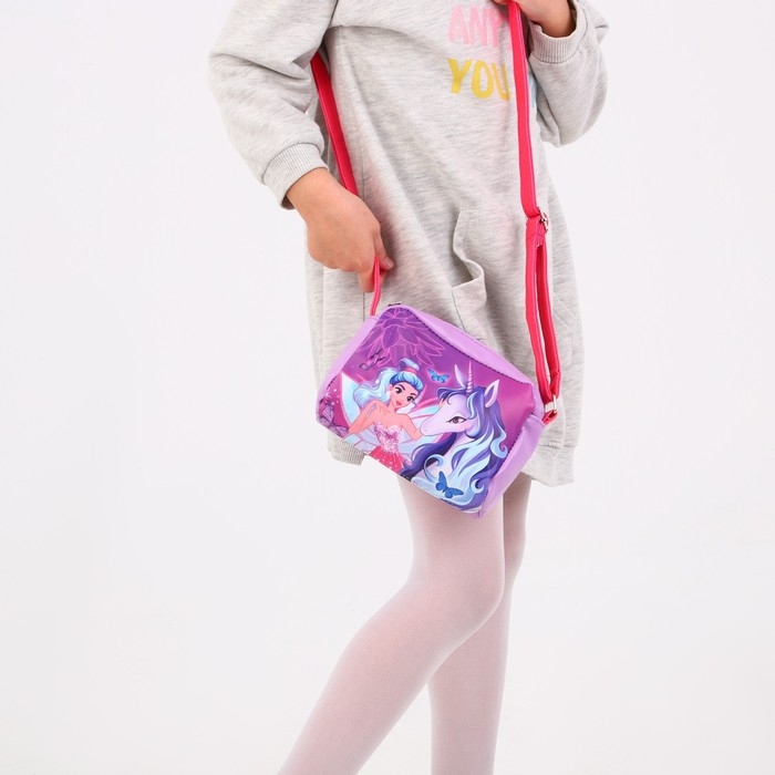 Сумка детская «Единорог и фея» из эко-кожи, на ремешке, 15х12х3 см