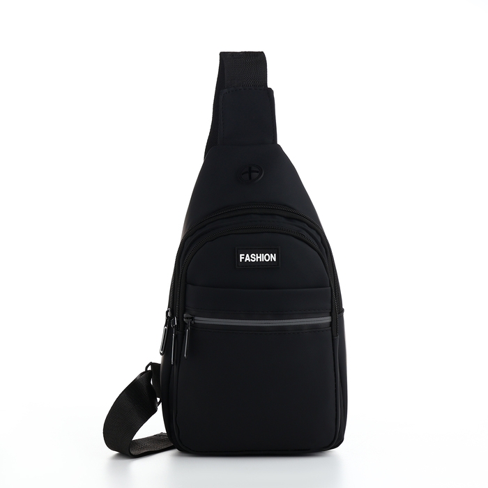 Сумка-слинг из текстиля, 3 наружных кармана, цвет чёрный Сумка-слинг из текстиля, 3 наружных кармана, цвет чёрный