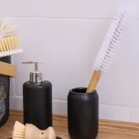 Набор аксессуаров для ванной комнаты Доляна &laquo;Венера&raquo;, 3 предмета, дозатор 350 мл, мыльница, стакан, чёрный