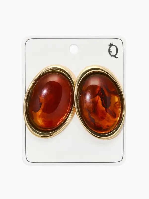 Серьги акрил "Стиль", овал, цвет янтарный в золоте