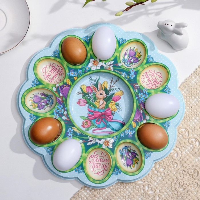 Пасхальная подставка на 12 яиц и кулич «Кролик» на пасху, 30 х 30 см.