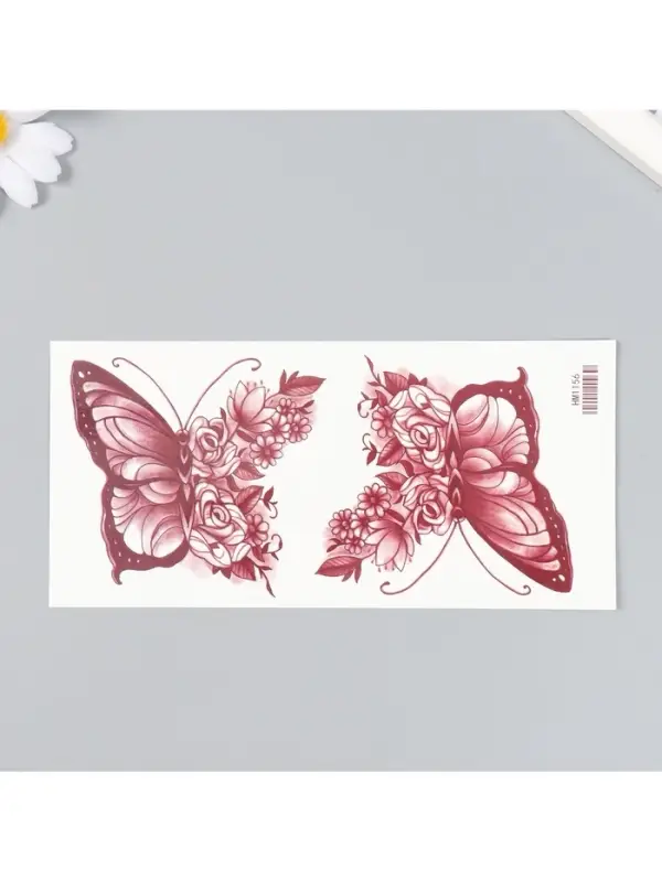 Переводные тату на тело чёрные «Бабочки с цветочным крылом», 9×19 см