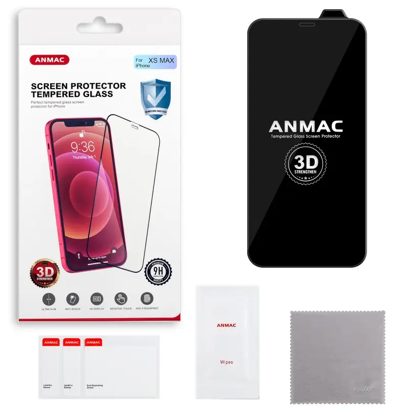 Защитное стекло IPh XS Max 3D ANMAC черное усиленное  Арт.1137192