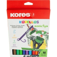 Фломастеры KORELLOS Kores 12цв., европодвес, в комплекте со стикерами,29043
