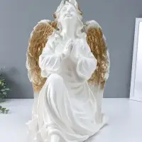 Фигура "Ангел на колене" большой, белый с золотом, 58х48х38 см