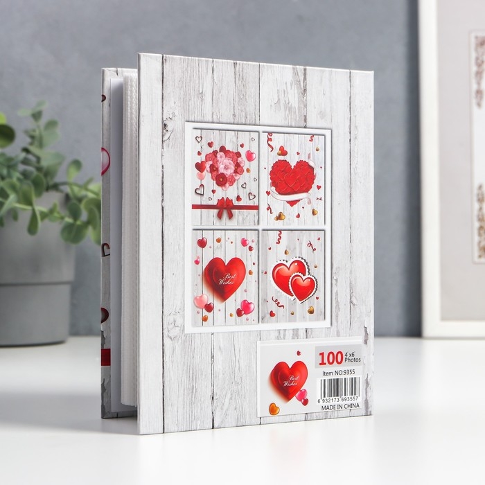 Фотоальбом на 100 фото 10х15 см "Сердца и доски" МИКС 16,5х13х4,8 см