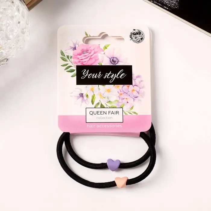 Резинки для волос «Анет», набор 2 шт., сердце, 5 см, МИКС