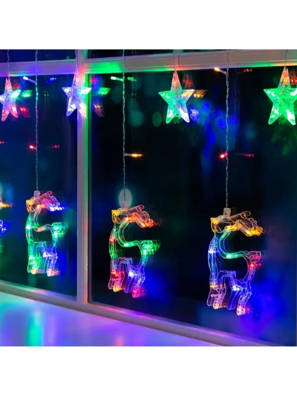 Гирлянда &laquo;Бахрома&raquo; 2.4&times;0.9 м с насадками &laquo;Олень&raquo;, IP20, прозрачная нить, 138 LED, свечение мульти, 8 режимов, 220 В