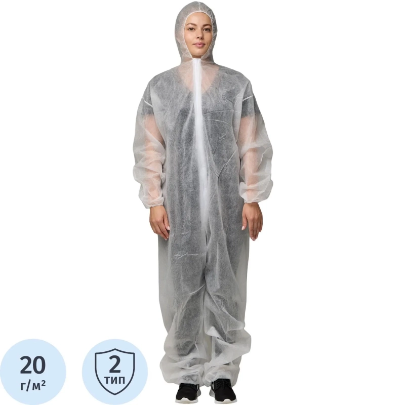 Комбинезон одноразовый Каспер, белый, 20 г/м2, р.ХL, кп