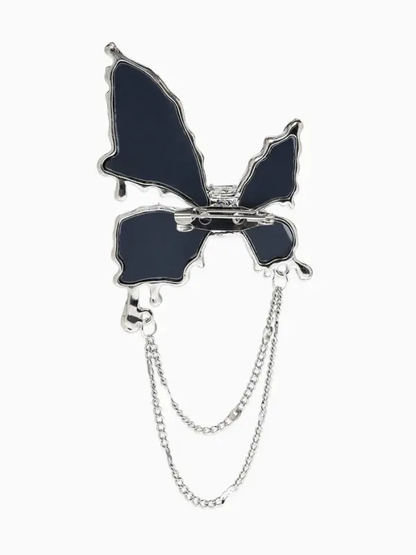 Брошь &laquo;Бабочка&raquo;, тренд, чёрная в серебре