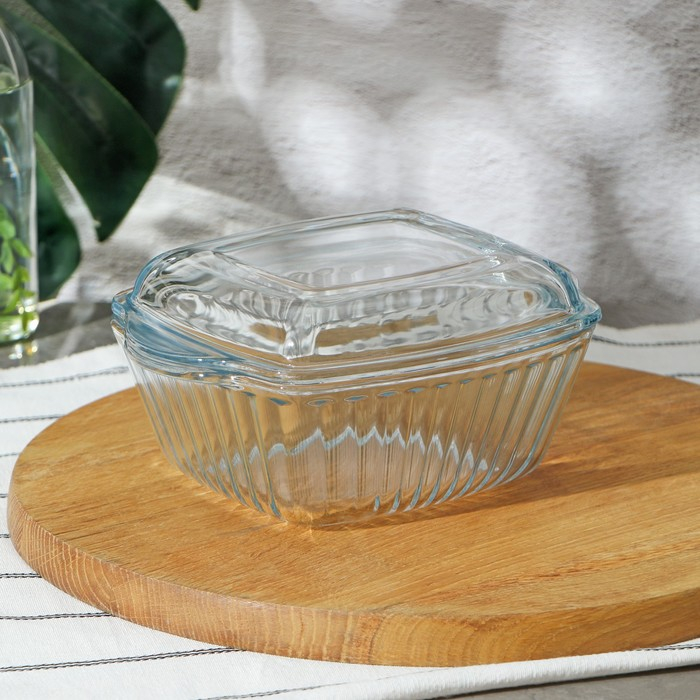 Кастрюля из жаропрочного стекла для запекания Borcam, 1 л, 20,4×16 см, рифлёная, с крышкой Кастрюля из жаропрочного стекла для запекания Borcam, 1 л, 20,4×16 см, рифлёная, с крышкой