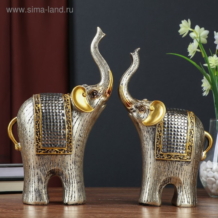 Сувенир полистоун Сувенир полистоун "Два слона с попоной-кальчугой" набор 2 шт 26,5х7,5х16,5 см