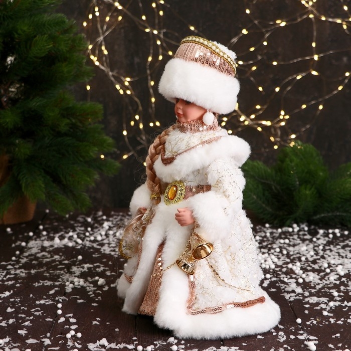 Снегурочка  Снегурочка "В шубке с пайетками и косой" двигается, 30 см, бежево-белый