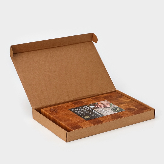 Доска разделочная Magistro premium, торцевая ясень, 30×20×2,5 см, в крафтовой коробке