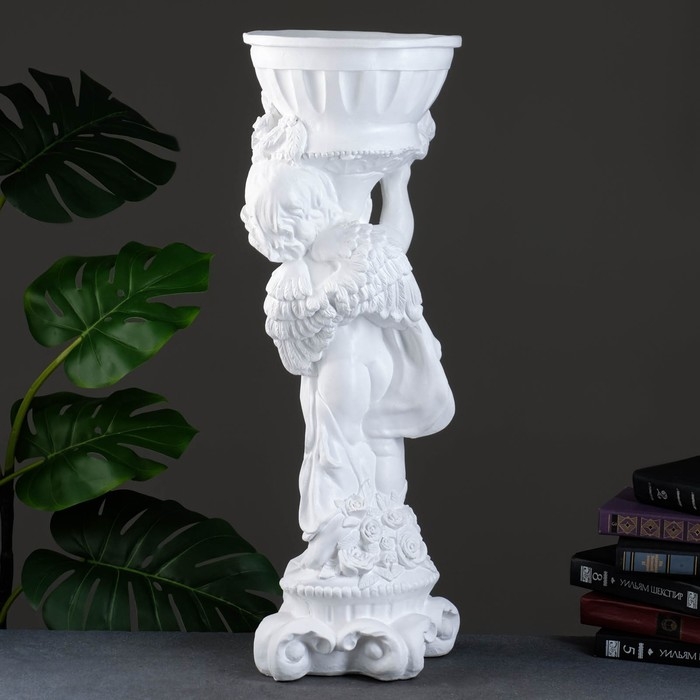 Фигурное кашпо  Фигурное кашпо "Ангел с розами", белый, 1,8 л/ 24х27х70см