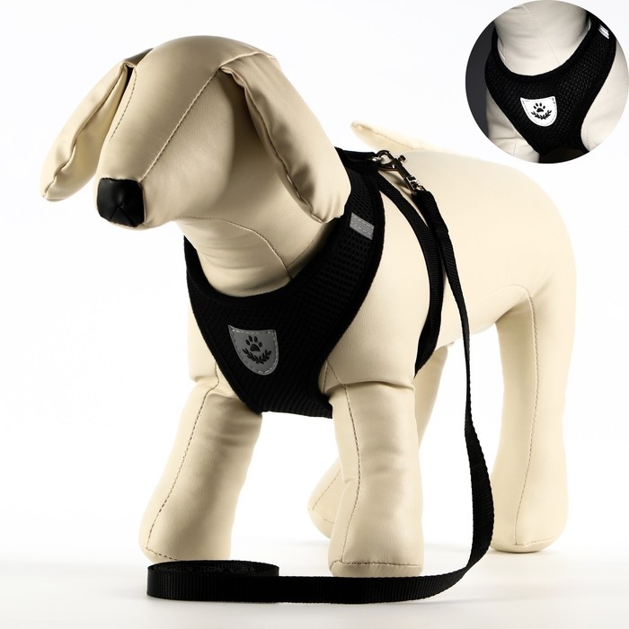 Комплект амуниции с мягкой шлейкой и светоотражающей нашивкой, M, ОШ 26 см, ОГ 36-44 см, чёрный 7614 Комплект амуниции с мягкой шлейкой и светоотражающей нашивкой, M, ОШ 26 см, ОГ 36-44 см, чёрный 7614