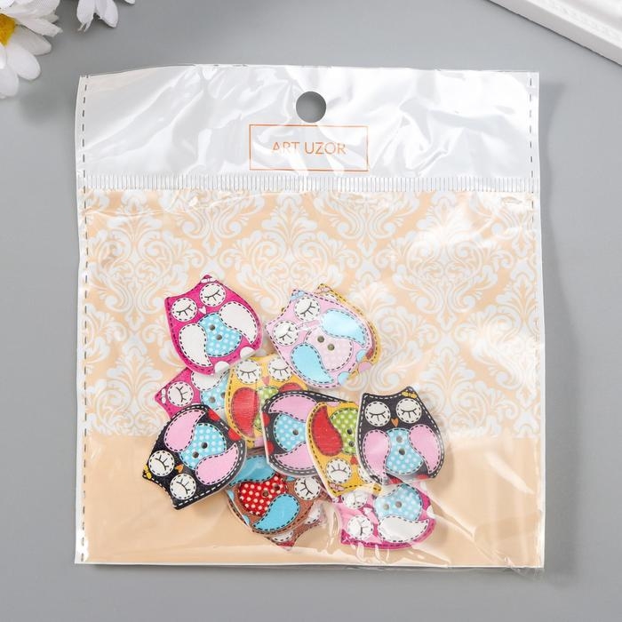 Набор пуговиц декоративных дерево "Спящая сова" (набор 12 шт) 2,3х2,5 см