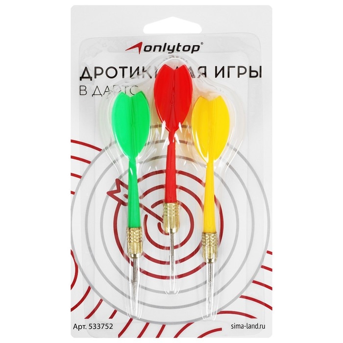Дротики для дартса ONLYTOP, 3 шт., металлический наконечник, вес 6 г, цвета МИКС Дротики для дартса ONLYTOP, 3 шт., металлический наконечник, вес 6 г, цвета МИКС