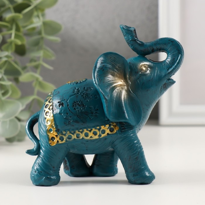 Сувенир полистоун Сувенир полистоун "Синий слон с золотым узором на попоне" МИКС 11х11,5х6 см