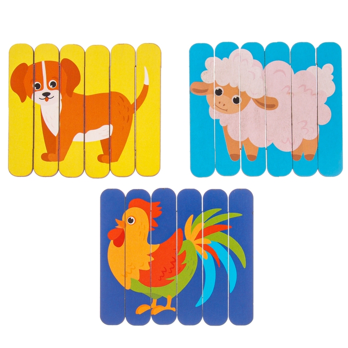 Головоломка. Собери 6 картинок «Ферма», двусторонние палочки Головоломка. Собери 6 картинок «Ферма», двусторонние палочки