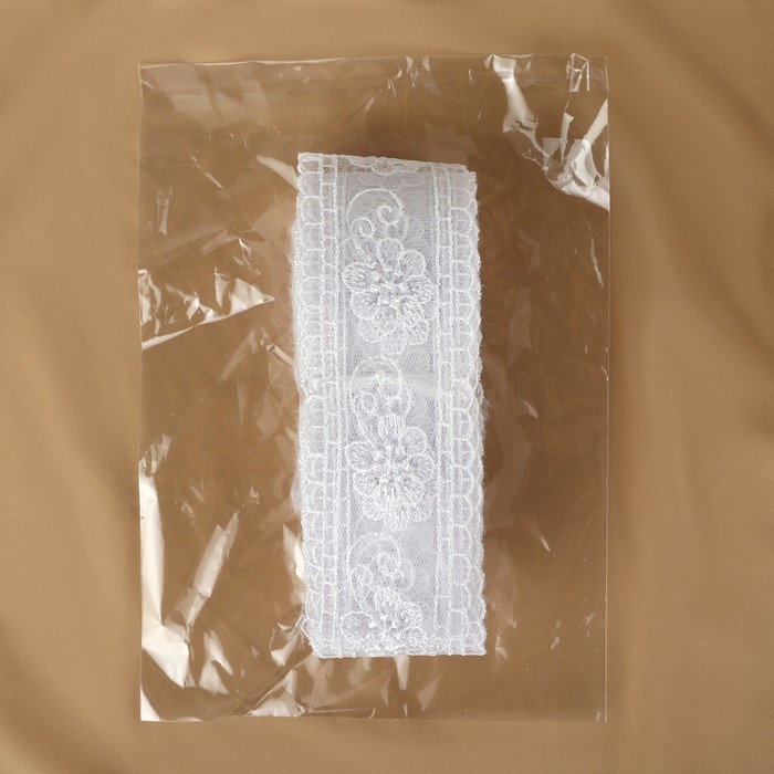 Кружево на сетке, 50 мм × 11 ± 1 м, цвет белый Кружево на сетке, 50 мм × 11 ± 1 м, цвет белый